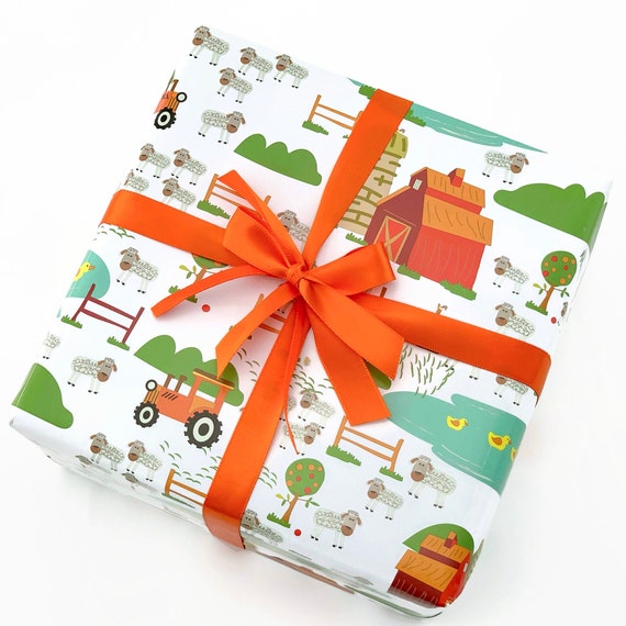 Red Barn Gift Wrap - Baby Gift Wrap, Farm Gift Wrap, Baby Shower Wrapping Paper, Farm Baby Shower, Farm Birthday, Farm Animal Wrapping Paper