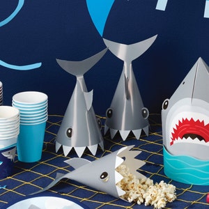 8 Shark Party Hats - Shark Birthday, Party Favors, Shark Birthday Decorations, Shark Party Supplies, Shark Party Decorations, Birthday Hats