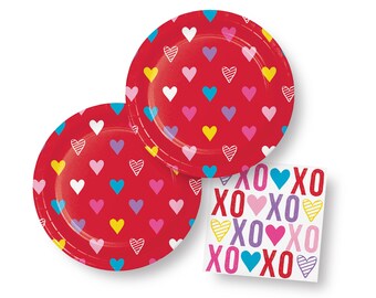 Valentines Day Party Supplies - Kids Valentines Party, Valentines Day Party Plates, Valentine's Party Napkins, Galentines Party Decorations