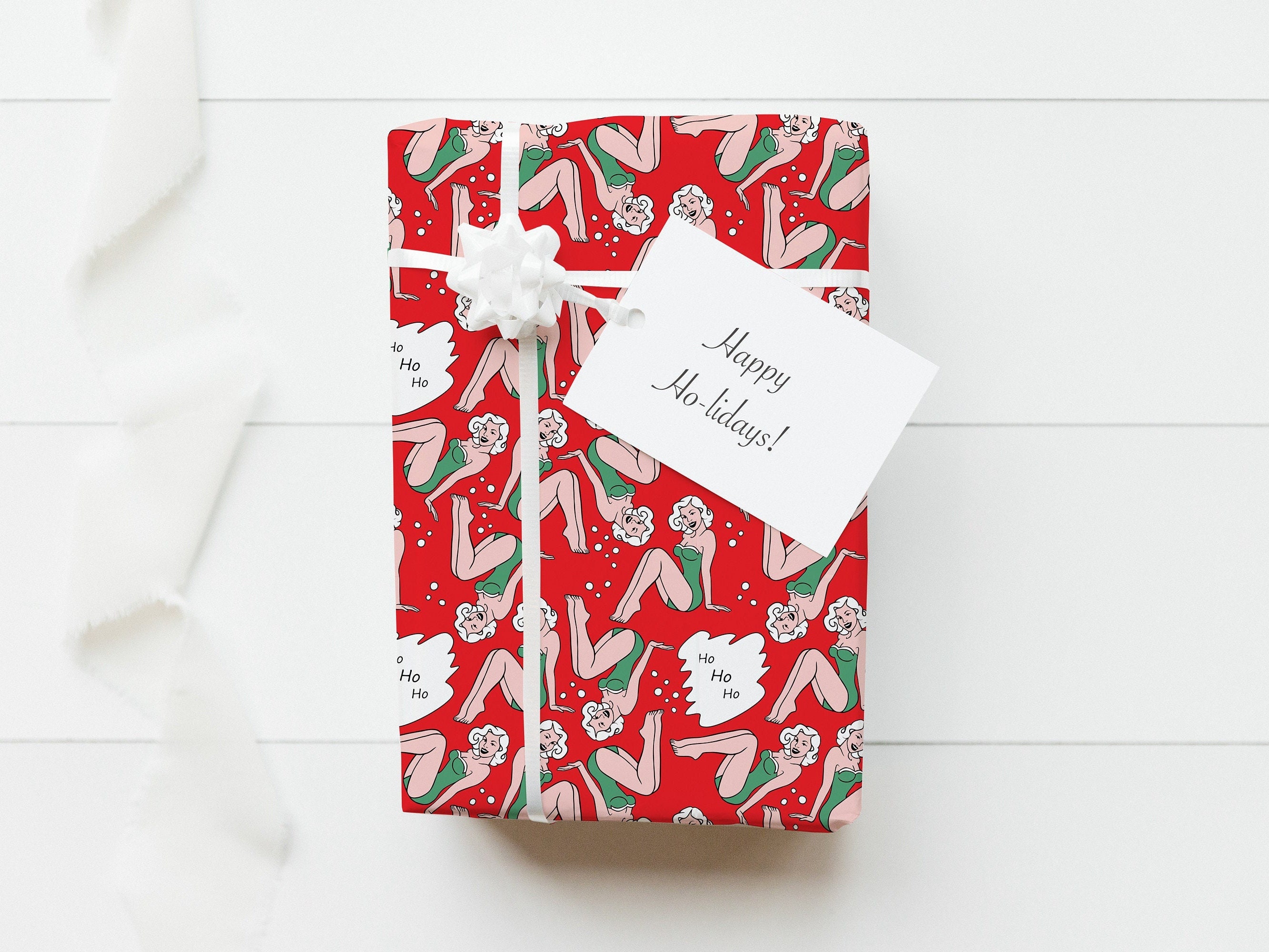 Vnaaem Funny Christmas Wrapping Paper Roll For Men Women Adult (Green Funny Santa, 17 In X 33 Ft