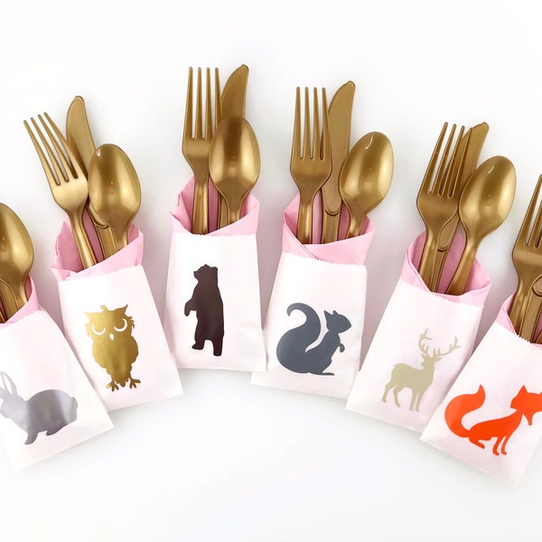 Woodland Cutlery - Woodland Girl Baby Shower, Woodland Animals Decorations, Woodland Party Decor, Woodland Birthday, Girl Birthday