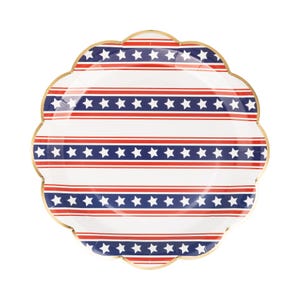 Stars & Stripes Patriotic Dinner Plates 8ct – 9&quot; Round Paper Plates, Red White + Blue 4th of July Party Supplies, Birthday Baby Shower BBQ