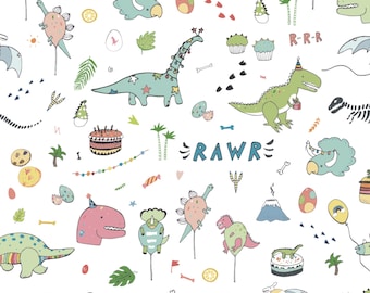 Party Dinosaur Wrapping Paper – Dino Gift Wrap Sheets, Kids Birthday, Baby Shower, Favor Gifts, 30x20" Flat Sheets, Printed in USA