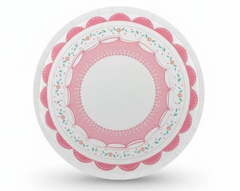 Roze strik feestborden, verjaardagsborden coquette, dessertborden babyshower, theefeestbenodigdheden, bloemen geschulpte papieren borden, 8 count