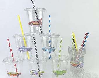 Vasos para fiesta de autos de carrera: decoración de cumpleaños de autos de carrera, fiesta de autos antiguos, cumpleaños de Two Fast, baby shower de autos deportivos, cumpleaños de Fast One, fiesta de autos