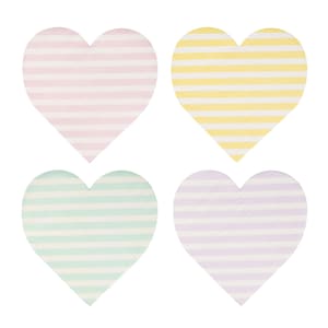 Tovaglioli a forma di cuore a righe pastello - San Valentino pastello, tovaglioli per baby shower a forma di cuore, articoli per feste di compleanno a forma di cuore, tovaglioli per San Valentino