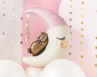 Palloncino Orsetto sulla Luna, Decorazioni per feste a forma di orsacchiotto, Palloncini Luna per Baby Shower, Stellina Twinkle Twinkle, Decorazioni per Baby Shower per ragazze