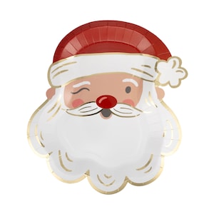 Jolly Santa Party Plates - Christmas Party Supplies, Holiday Party Plates, Santa Party Decor, Kids Christmas Party Table, Holiday Tableware
