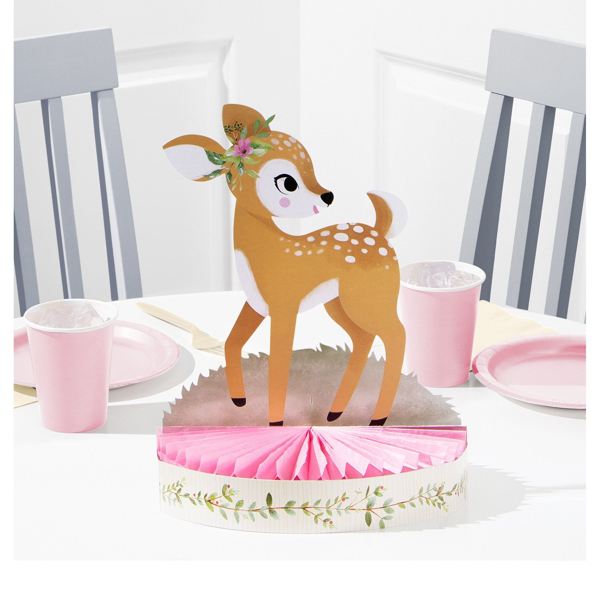 Leinuosen 9 Pcs Pink Deer Honeycomb Centerpieces – Baby Shower Decor For Girls, Gender Reveal, Table Toppers
