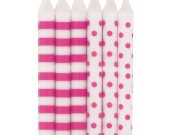 Pink Striped & Polka Dot Geburtstagskerzen - 3,25 "große, 12 Partykuchenkerzen