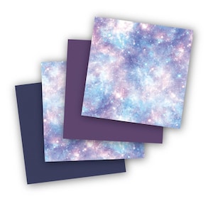 Pacote com 4 folhas de vinil Galaxy de 30,5 cm x 30,5 cm | Estampas de céu azul-escuro, roxo e espacial | Artesanato celestial, copos faça você mesmo, adesivos, tema Noite Estrelada