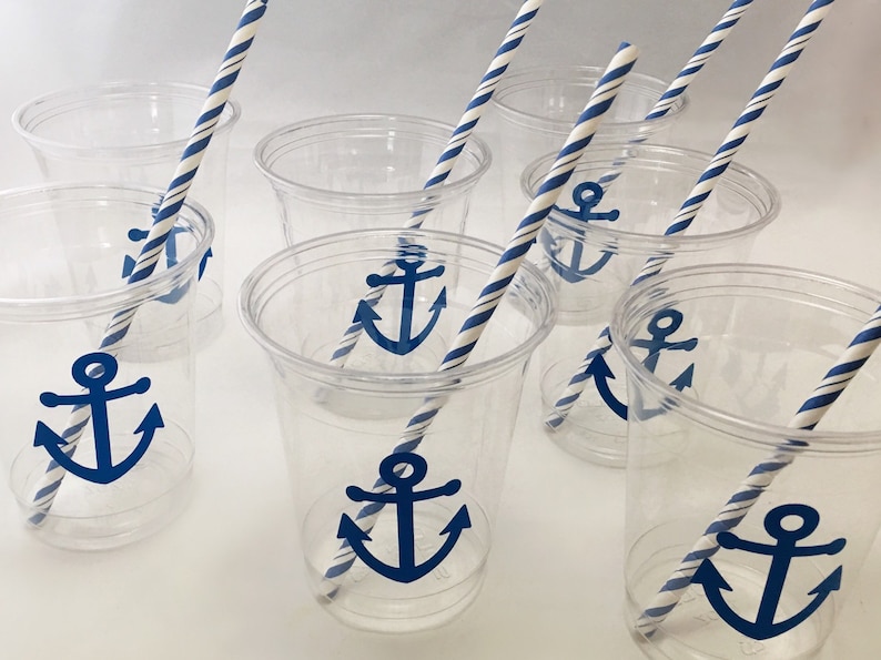 Nautical Party Cups Nautical Wedding Anchor Cups Nautical Baby Shower Beach Wedding Engagement Party Pirate Theme Birthday Cups image 2