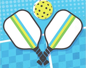 Pickleball lunchservetten, 16 stuks, paddle en bal, verjaardagsfeestartikelen, blauwgroen sportief servies