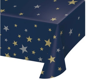 Stars Tablecloth - Moon and Stars Baby Shower, Starry Night Party, Galaxy Baby Shower, Space Party Decorations, Baby Shower Decorations