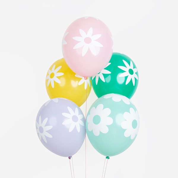 Daisy Flower Balloons 5ct - Groovy Party Supplies, Floral Birthday Decorations, Flower Baby Shower, Retro Birthday, Balloon Decorations