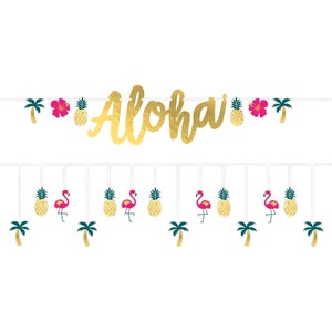 Aloha Party Banner - Tropical Birthday Banner, Flamingo Party Supplies, Luau Party Decorations, Tropical Baby Shower, Bridal Shower Decor