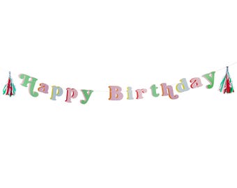 Bright Party Happy Birthday Banner 6.5ft - Birthday Party Decoration for Rainbow, Colorful, Paint, Carnival, or Pastel Party Themes
