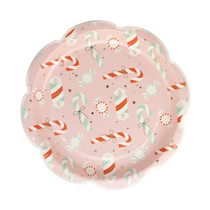 Candy Cane Party Plates - Pink Christmas Party Supplies, Candy Cane Party Decor, Candy Land Christmas Party, Pink Red Christmas Plates