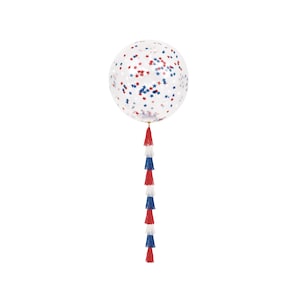 Red White Blue Confetti-filled Latex Balloon with Tassel Tail, Stars & Stripes Birthday, Patriotic Party, Superhero Birthday Decorations