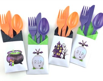 12-Set Spooky Halloween Party Cutlery - Spooky Party Supplies, Halloween Party Decorations, Halloween Table Decorations, Halloween Decor