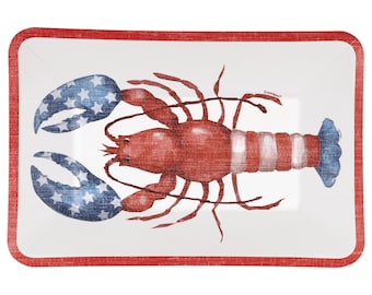 Feestborden patriottische kreeft, Americana kookplaten zeevruchten, rechthoekige papieren serveerschalen, langoesten kookfeestdecor, 8 kt