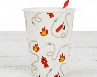 Papieren bekers brandweerwagen 9oz 8t - Bekers verjaardagsfeestje brandweerman, Feestartikelen brandweerwagen, wegwerpbekers kinderdrinkbeker, decoratie reddingsthema