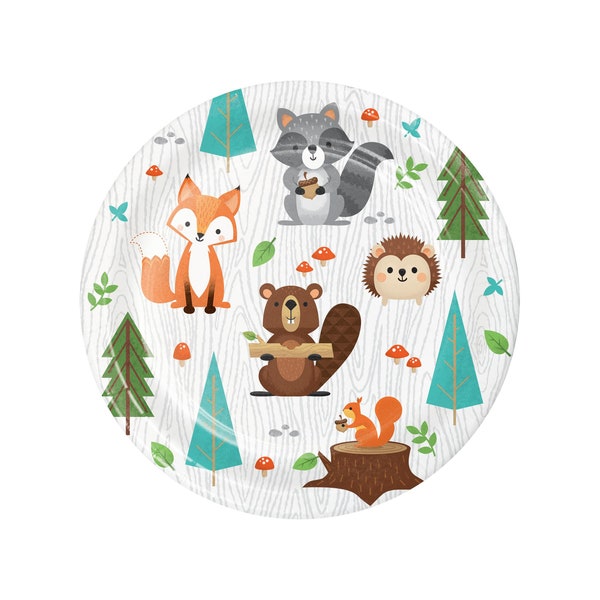 Woodland Party Plates - Woodland Animals, Forest Animals, Woodland Birthday, Woodland Baby Shower, Woodland Plates, Birthday Plates