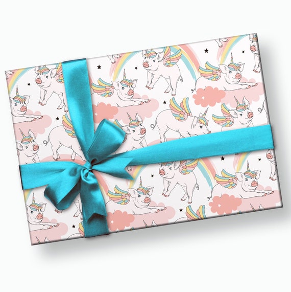 Unicorn Wrapping Paper - Unicorn Gift Wrap, Rainbow Unicorn, Unicorn Birthday, Unicorn Party Supplies, Unicorn Pig, Birthday Gift Wrap