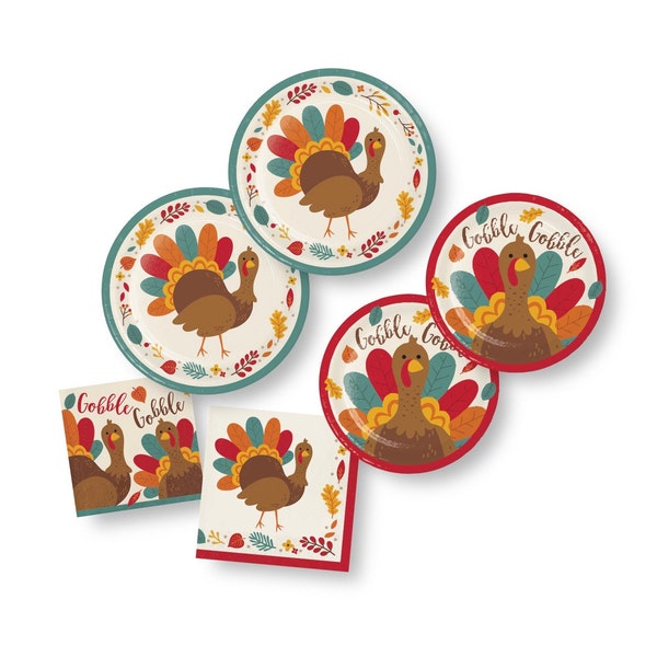 Thanksgiving Party Supplies - Thanksgiving Paper Plates, Fall Party Supplies, Fall Party Decorations, Disposable Plates and Napkins