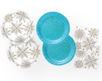 Suministros para el País de las Maravillas de Invierno: suministros para fiestas con copos de nieve, decoraciones de Onederland de invierno, fiestas de princesas, platos para fiestas de invierno, servilletas con copos de nieve