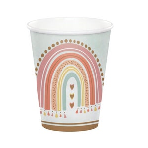 Boho Rainbow Party Cups - Rainbow Party Decor, Baby Shower Decorations, Birthday Decorations, Boho Birthday Supplies, Boho Party Supplies