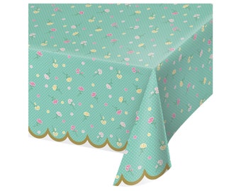 Floral Tablecloth - Tea for Two, Garden Party, Garden Birthday, Floral Party, Mint Floral Baby Shower, Tea Party Birthday