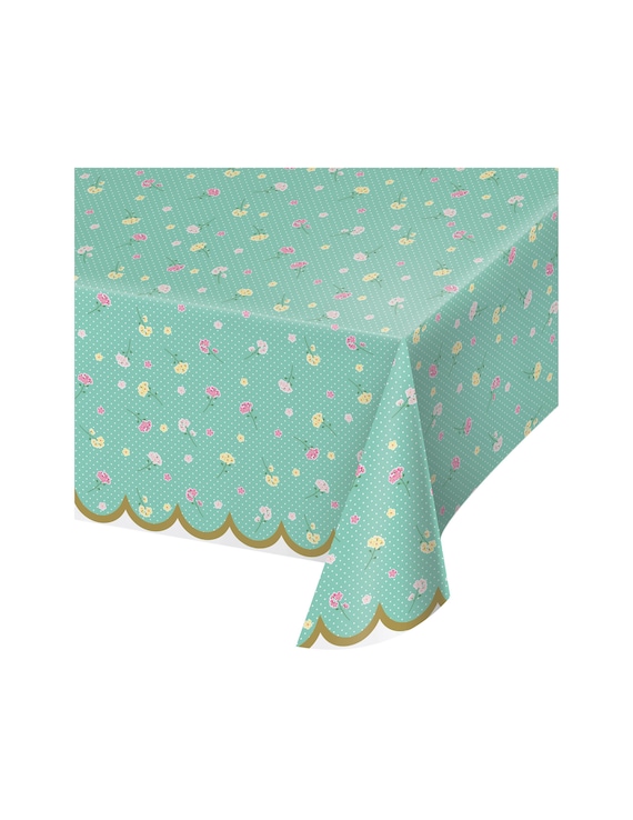 Floral Tablecloth - Tea for Two, Garden Party, Garden Birthday, Floral Party, Mint Floral Baby Shower, Tea Party Birthday