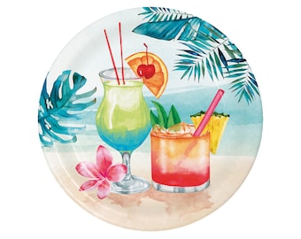 Tropical Dinner Plates, Paper Plates, Bachelorette Party Supplies, Tropical Party Decorations, Beach Bridal Shower, Beach Bachelorette