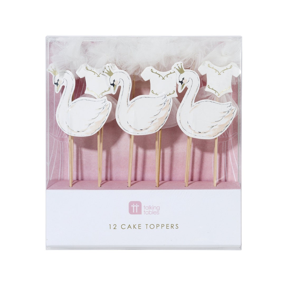 Swan Cake Toppers Swan Cupcake Toppers Swan Party Supplies Etsy
