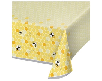 Bee Party Tablecloth - Bee Baby Shower, Bee Party Decorations, What will it Bee, Gender Reveal, Bumble Bee Baby Shower, Honey Bee Party