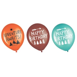 6 Adventure Birthday Balloons - Wild One Party Balloons, Woodland Party Decorations, Camping Birthday Supplies, Wilderness Birthday Decor