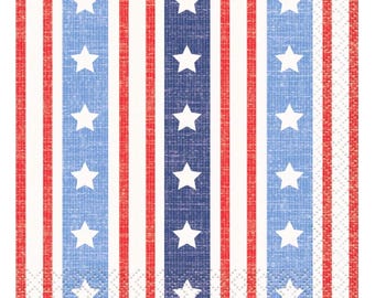 Patriottische drankservetten 16kt, Americana cocktailservetten, rood wit blauw feestdecor, servetten Fourth of July, BBQ-feestbenodigdheden