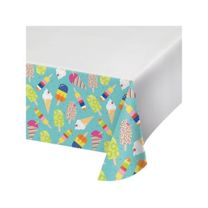 Ice Cream Tablecloth - Popsicle Party Decoration, Sweet Treats Party Supplies, Ice Cream Birthday Decor, Popsicle Birthday Paper Table Cover