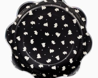 Halloween Ghost Paper Plates 8ct | 9.75" Black & White Boo Plates with Foil | Spooky Party Supplies for Kids Halloween | Boo Birthday Party