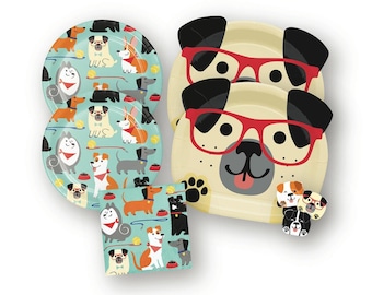 Hundeparty Pack - Hundegeburtstag, Welpen-Party, Hundepartyzubehör, Hundepartyteller, Hundeparty-Servietten, Pfotenparty, Geburtstagsteller, Partydekor