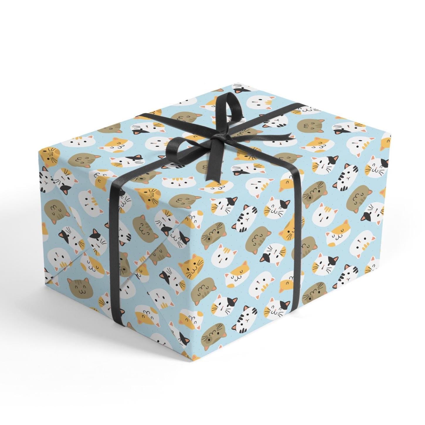 Cute Cat Gift Wrap Sheets - 30x20 Wrapping Paper With Kawaii Cat Faces ...