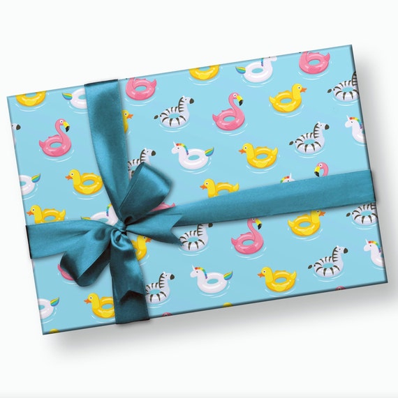 Pool Float Gift Wrap - Fun Wrapping Paper, Summer Birthday, Birthday Present Wrap, Gift for Her, Unicorn Wrapping Paper, Gift Wrapping Paper