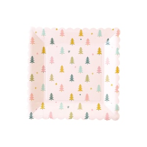 Pink Christmas Plates - Christmas Tree Plates, Holiday Party Supplies, Christmas Party Tableware, Christmas Party Decoration, Holiday Plates