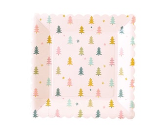 Platos navideños rosas - Platos para árboles de Navidad, Suministros para fiestas navideñas, Vajilla para fiestas navideñas, Decoración para fiestas navideñas, Platos navideños