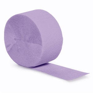 May include: A roll of lavender crepe paper streamer. The streamer is curled and partially unrolled, showing the texture of the paper.