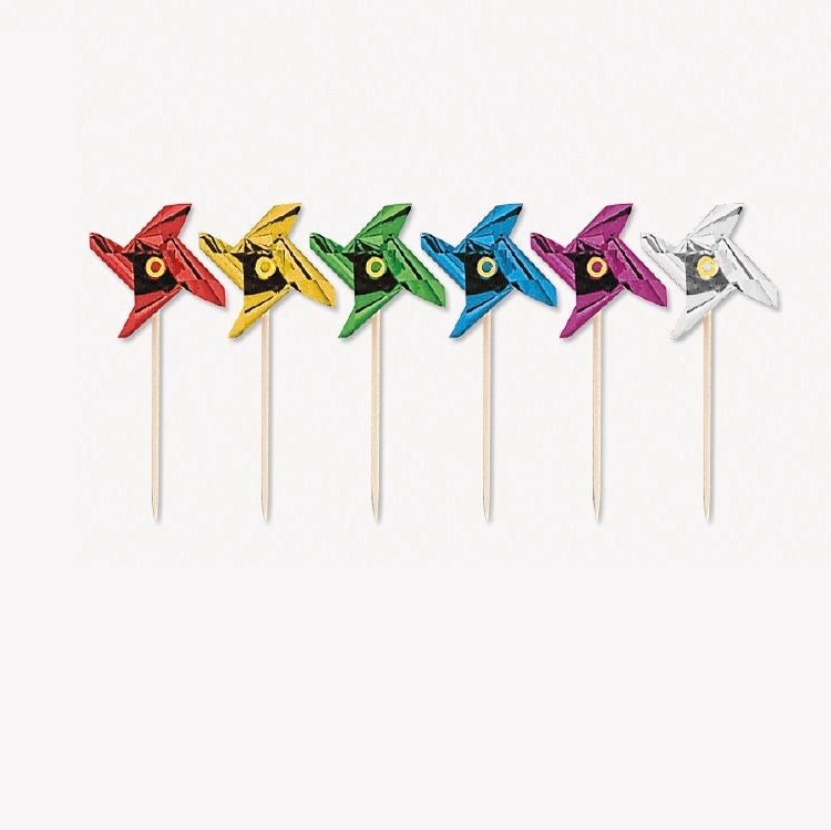 Pinwheel Cupcake Picks x12, Pin Wheels, Pinwheel Cake Toppers, Rainbow Party, Summer Party, Cake Decorations, Cupcake Toppers, Cupcake Decor
