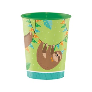Sloth Favor Cup - Plastic Cup, Sloth Cup, Sloth Favors, Party Favors, Birthday Favors, Sloth Birthday, Tropical Party, Sloth Party Supplies
