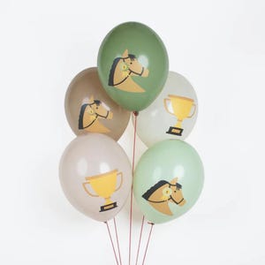 Horse Party Balloons 5ct – Equestrian Latex Balloons with Trophy & Horse Print for Girl Birthday, Rodeo, Derby or Farm Party Decor