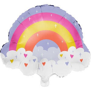 Pastel Rainbow Foil Balloon – 18&quot; x 20&quot; Cloud & Heart Design for Sleepover, Birthday, or Girl Party Decor, Rainbow Balloon Party Decoration